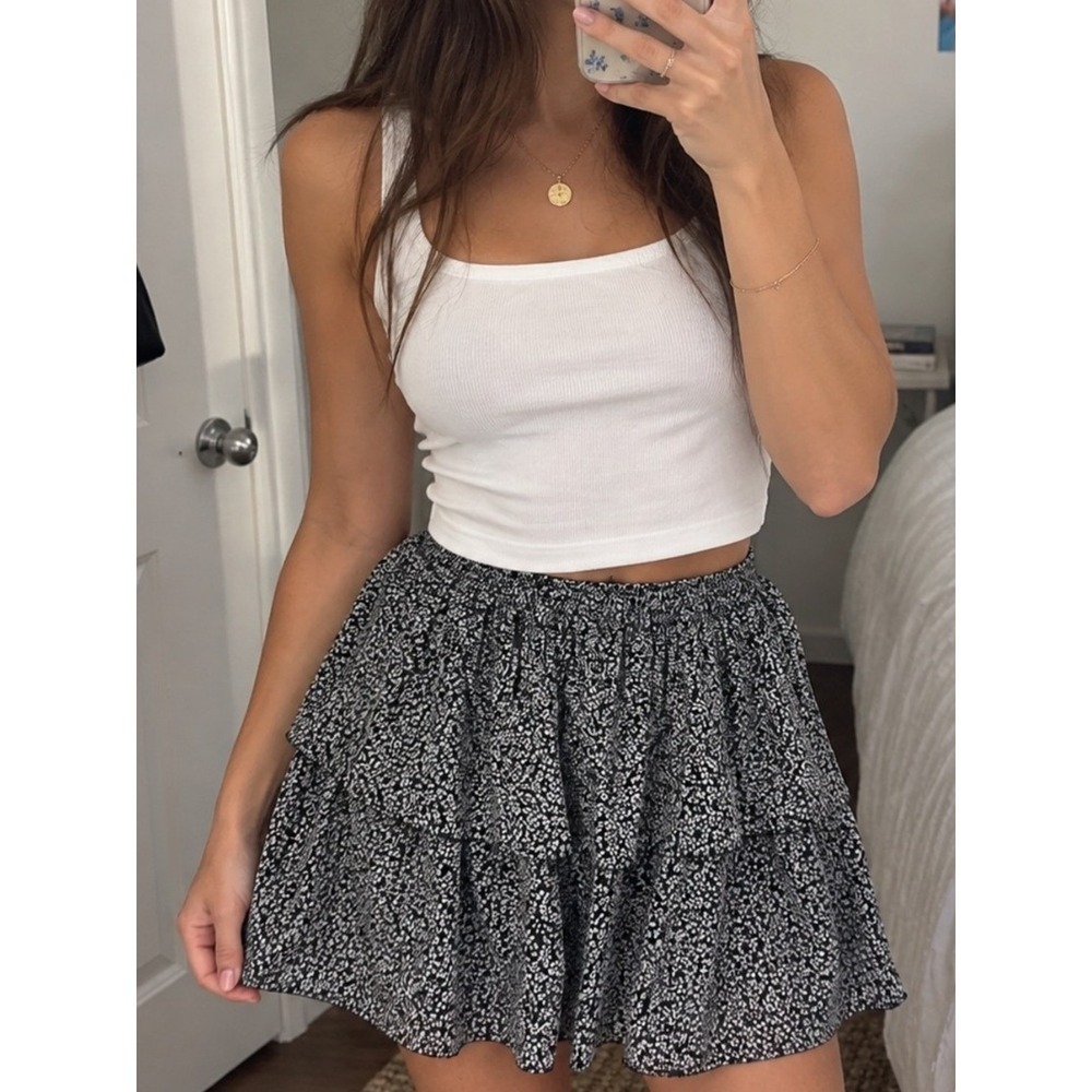 Madewell Floral Mini Skirt 10 Navy Tiered Ruffle Pull On Coquette